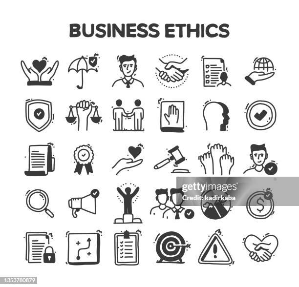 business ethics related hand drawn vector doodle icon set - simple living 幅插畫檔、美工圖案、卡通及圖標