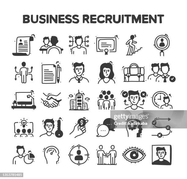 illustrations, cliparts, dessins animés et icônes de ensemble d’icônes de griffon vectoriel dessiné à la main lié au recrutement d’entreprise - serviette