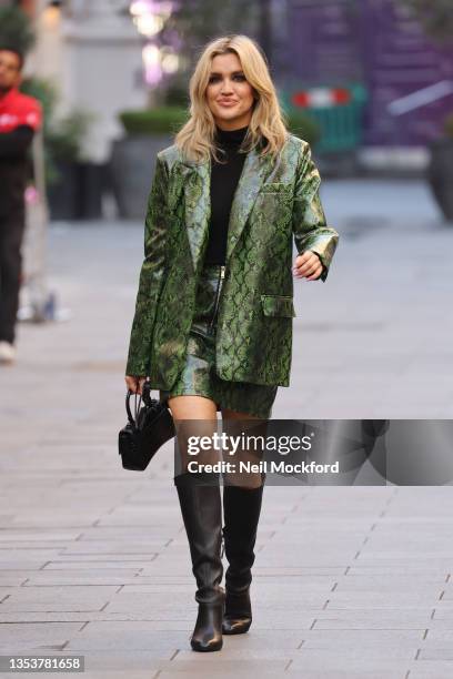 Ashley Roberts seen leaving Heart Breakfast Radio Studios on November 17, 2021 in London, England.