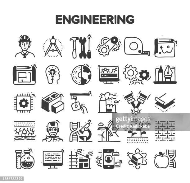 bildbanksillustrationer, clip art samt tecknat material och ikoner med engineering related hand drawn vector doodle icon set - geologi