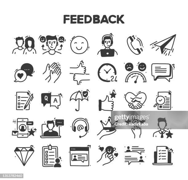 ilustrações de stock, clip art, desenhos animados e ícones de feedback related hand drawn vector doodle icon set - feedback comunicação