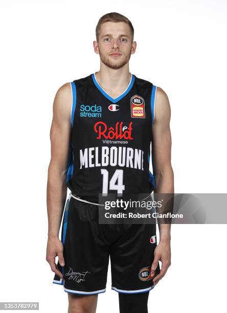 Jack White of Melbourne United poses during the Melbourne United NBL headshots session at NEP Studios on November 11, 2021 in Melbourne, Australia.