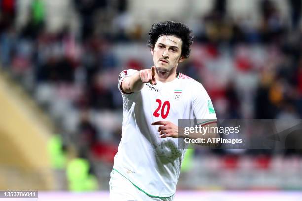 Sardar Azmoun of Iran celebrate after goal during 2022 FIFA World Cup Qualifier match between Iran v Syria at King Abdullah International Stadium on...