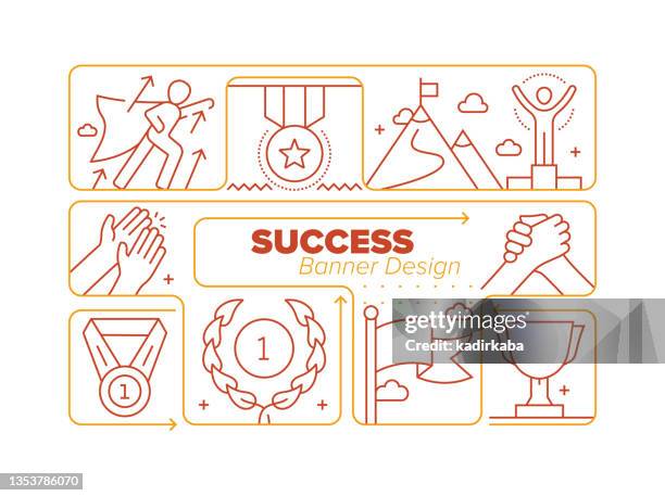 success line icon set und zugehöriges prozess-infografik-design - siegerpodest vektor niemand stock-grafiken, -clipart, -cartoons und -symbole