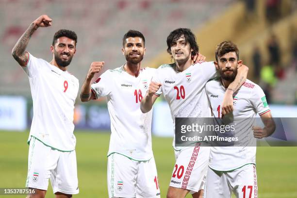 Ali Gholizadeh, Milad Sarlak, Sardar Azmoun, Ali Gholizadeh of Iran celebrates after goal during 2022 FIFA World Cup Qualifier match between Iran v...