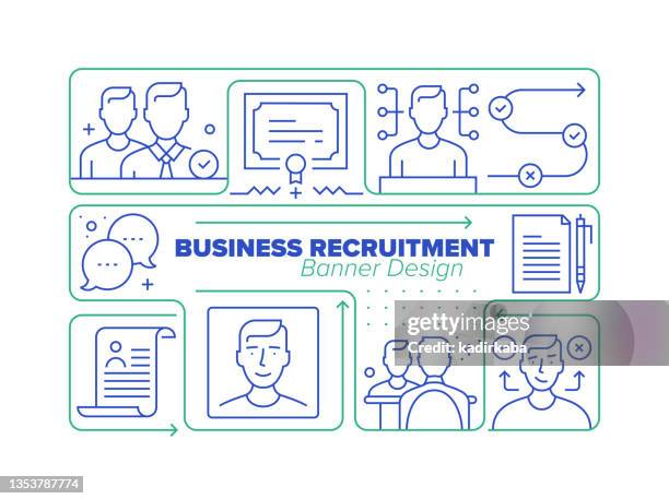 ilustrações, clipart, desenhos animados e ícones de conjunto de ícones da linha de recrutamento de negócios e design infográfico de processo relacionado - resume