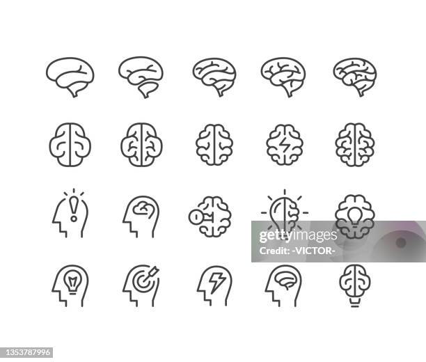 human brain icons - classic line series - concussion stock illustrations