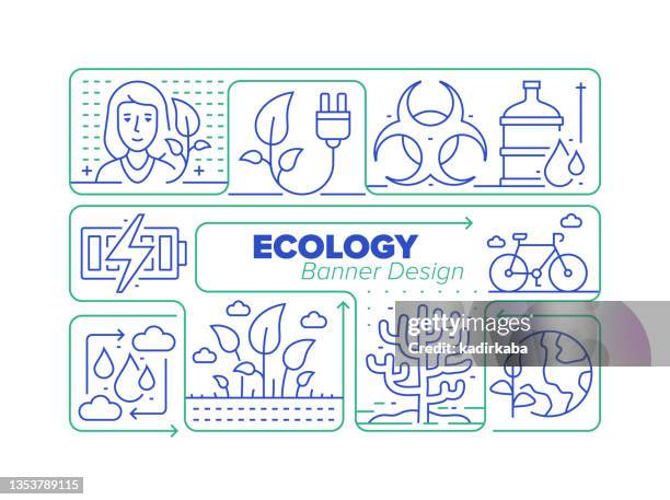 ecology line icon set and related process infographic design - solar panel worker stock illustrations