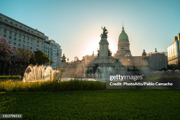 national congress building and statue in central buenos aires - buenos aires photos et images de collection