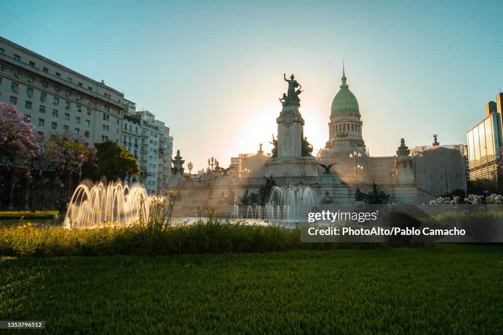 National Congress building and statue in central Buenos Aires