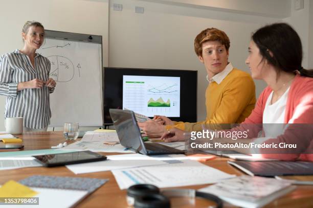 businesswoman giving presentation in board room - planalto stock pictures, royalty-free photos & images