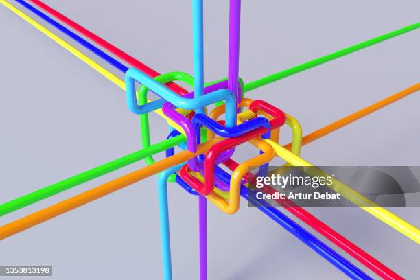 digital picture with colorful pipes system converging in a place from different directions. - brain computer ストックフォトと画像