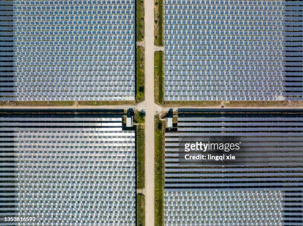 aerial photography of neatly arranged solar panels of a photovoltaic power plant in huzhou, zhejiang, china - hangzhou bildbanksfoton och bilder