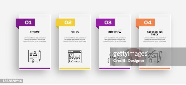 job and resume related process infographic template. process timeline chart. workflow layout with linear icons - candidate profile stock illustrations