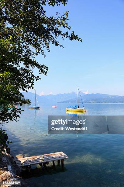 austria, upper austria, salzkammergut, view of attersee lake - attersee stock pictures, royalty-free photos & images