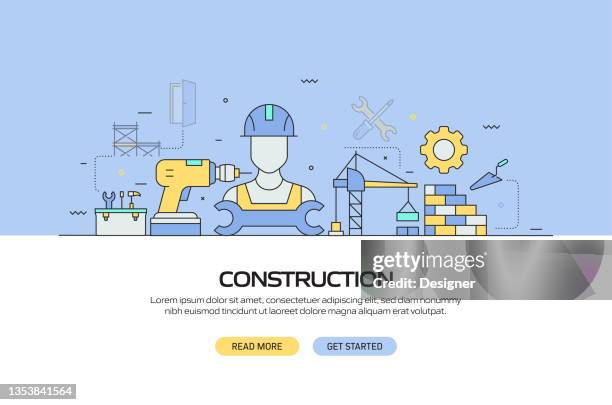 construction industry related modern line style vector illustration - electrical contractor stock illustrations