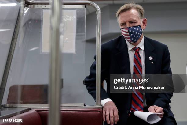 Rep. Paul Gosar walks on to a subway to the U.S. Capitol Building on November 17, 2021 in Washington, DC. The House is expected to vote on a...