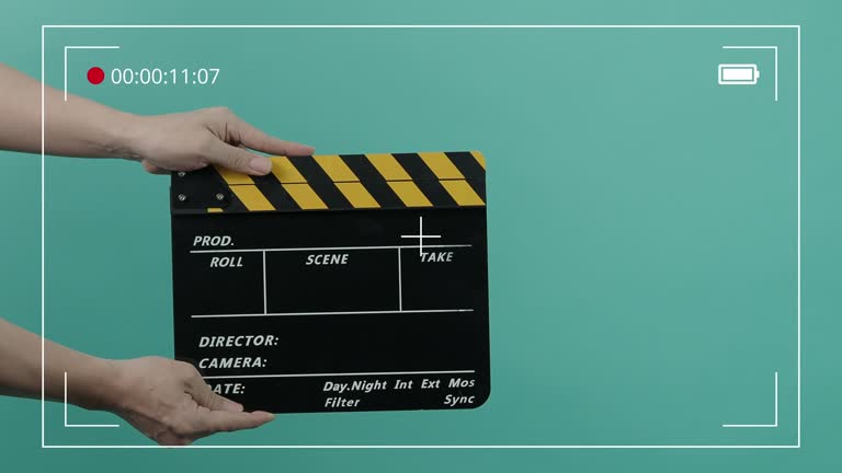 Clapper Board Example Movie Clapper Board. Hollywood Director Film Slate. Film crew hold and ...