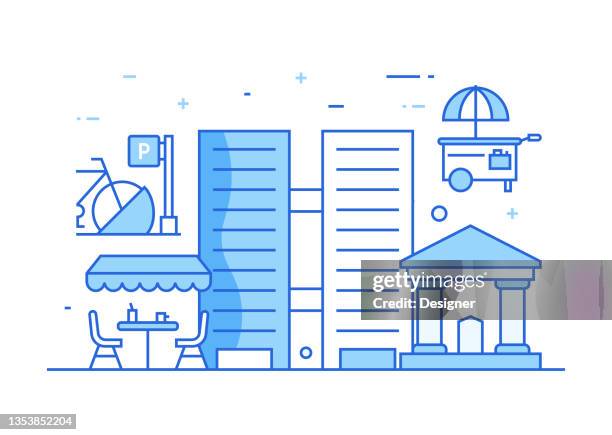 city elements related process infographic template. process timeline chart. workflow layout with linear icons - fire station break room stock illustrations