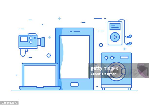 electronic devices related process infographic template. process timeline chart. workflow layout with linear icons - commercial dishwasher stock illustrations