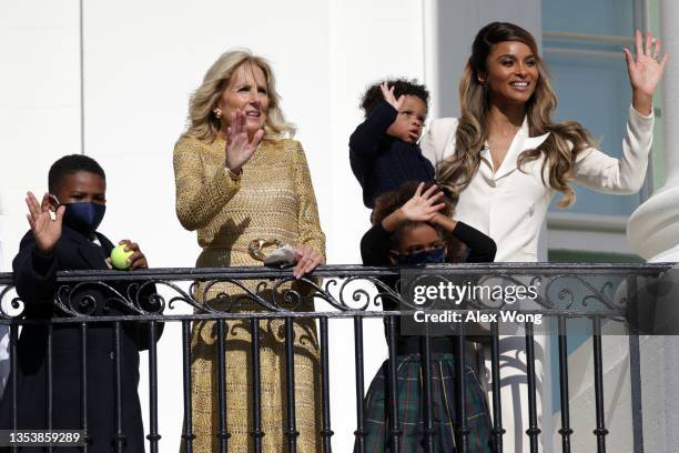 Singer Ciara watches with her sons Win Harrison Wilson and Future Zahir Wilburn , daughter Sienna Princess Wilson and first lady Jill Biden as Marine...