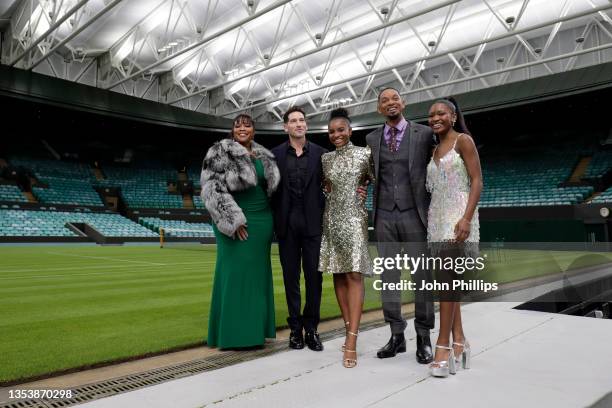 Executive producer Isha Price, Jon Bernthal, Saniyya Sidney, Will Smith and Demi Singleton attend the photo call for "King Richard" at Wimbledon on...