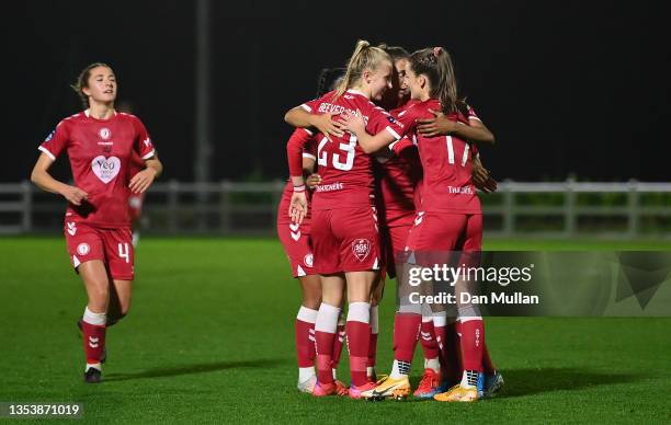 Agnes Beever-Jones of Bristol City celebrates after scoring her side's first goal during the FA Women's Continental Tyres League Cup match between...