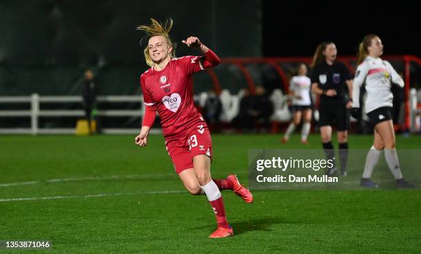 Agnes Beever-Jones of Bristol City celebrates after scoring her side's first goal during the FA Women's Continental Tyres League Cup match between...