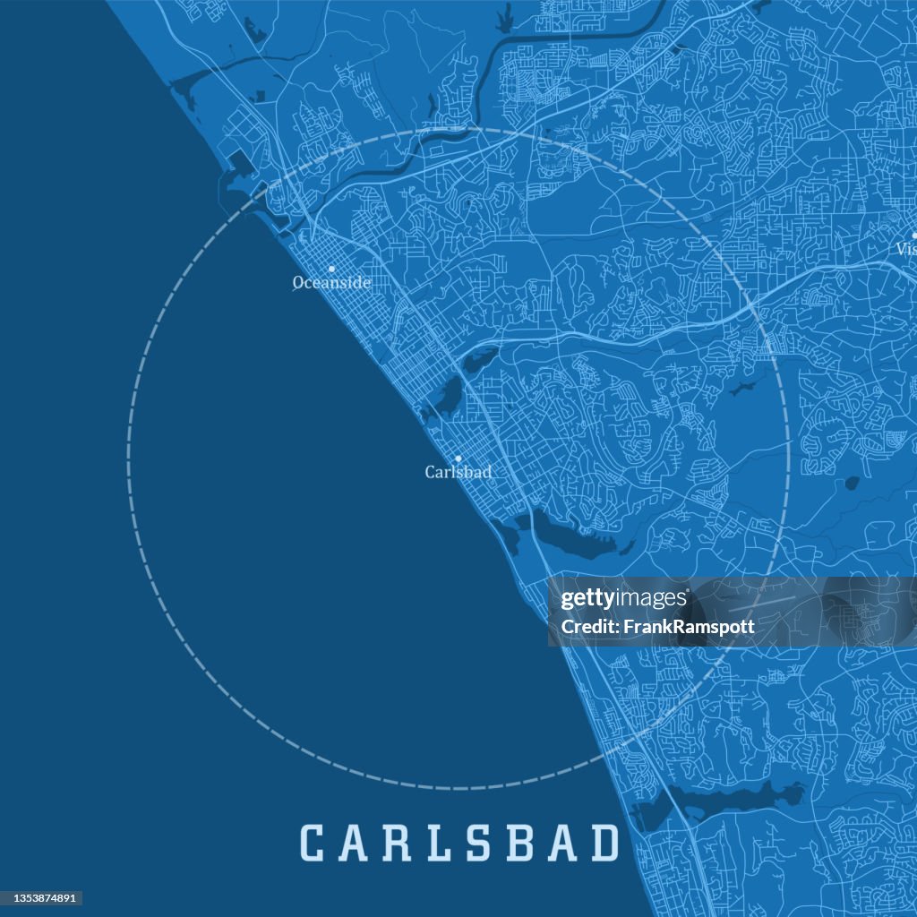 Carlsbad CA City Vector Road Map Blue Text