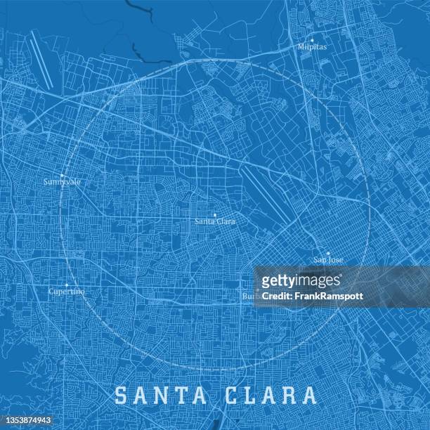stockillustraties, clipart, cartoons en iconen met santa clara ca city vector road map blue text - birthplace of silicon valley