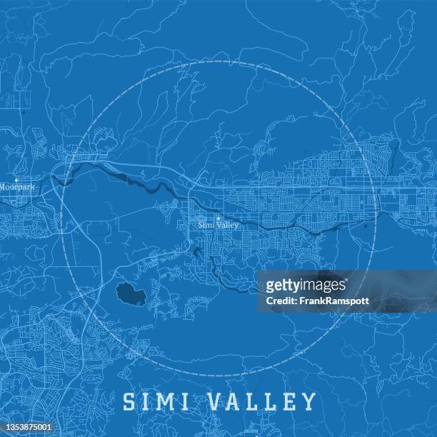 stockillustraties, clipart, cartoons en iconen met simi valley ca city vector road map blue text - ventura county