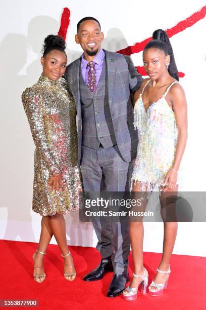 Saniyya Sidney, Will Smith and Demi Singleton attend the UK Premiere of "King Richard" at The Curzon Mayfair on November 17, 2021 in London, England.