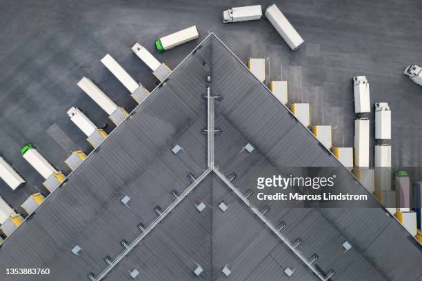 warehouse distribution - aerial view stock pictures, royalty-free photos & images