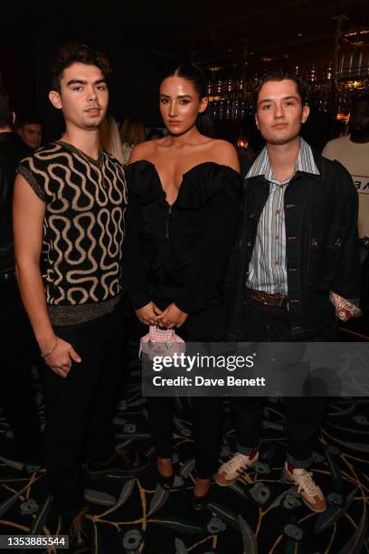 Rudy Law, Cora Corré and Rafferty Law attends the GQ Style AW21 issue launch party at NoMad London on November 17, 2021 in London, England.