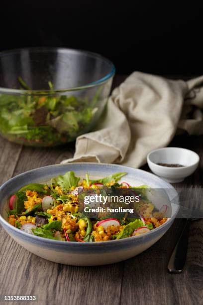 cauliflower, sweet corn, and herb salad - cauliflower rice stock pictures, royalty-free photos & images