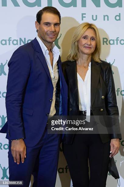 Rafa Nadal and his mother Ana Maria Parera attend the 10th anniversary of Rafa Nadal Foundation at the Perez Llorca auditorium on November 17, 2021...
