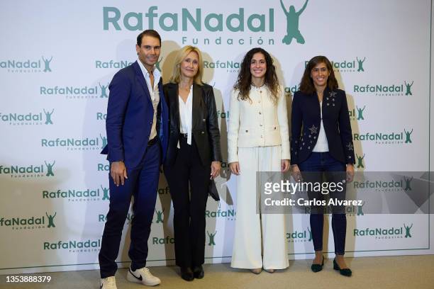 Rafa Nadal, his mother Ana Maria Parera, his wife Xisca Perello and Rafa Nadal Foundation director Eunate Gomez attend the 10th anniversary of Rafa...