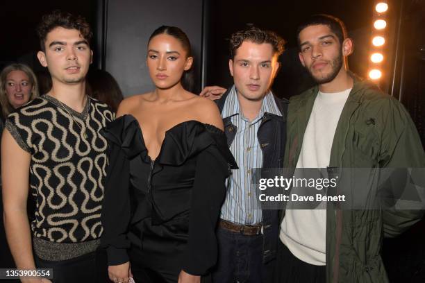 Rudy Law, Cora Corre, Rafferty Law and DJ James attend the GQ Style AW21 issue launch party at NoMad London on November 17, 2021 in London, England.