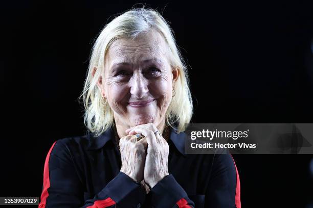 Legend Ambassador Martina Navratilova cries as she listens to Katerina Siniakova of and Barbora Krejcikova of Czech Republic after defeating Su-Wei...