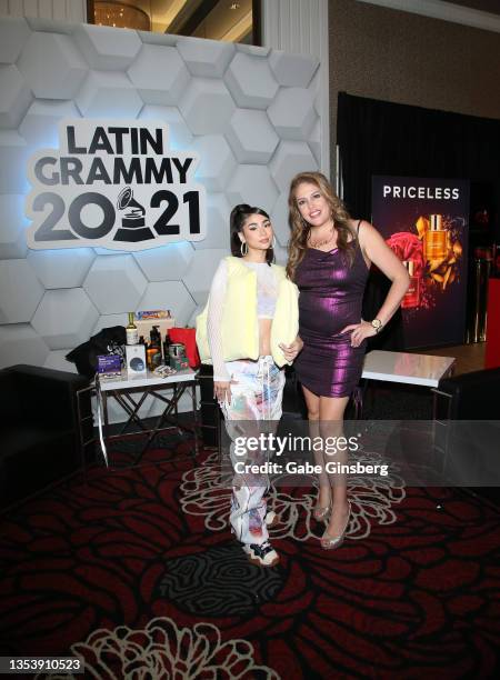 Paloma Mami and Lizza Monet Morales attend the Gift Lounge during the 22nd Annual Latin GRAMMY Awards at MGM Grand Hotel & Casino on November 15,...