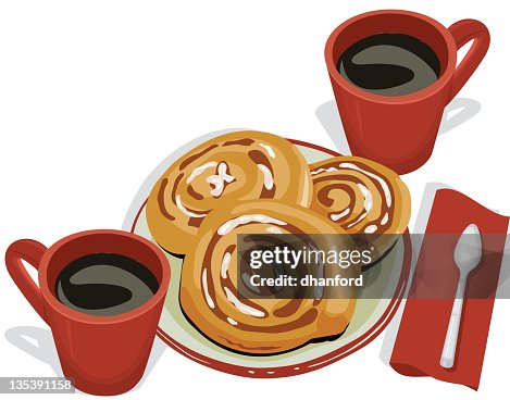Cinnamon Buns and Coffee, Breakfast Cinnamon Buns and Coffee, Breakfast