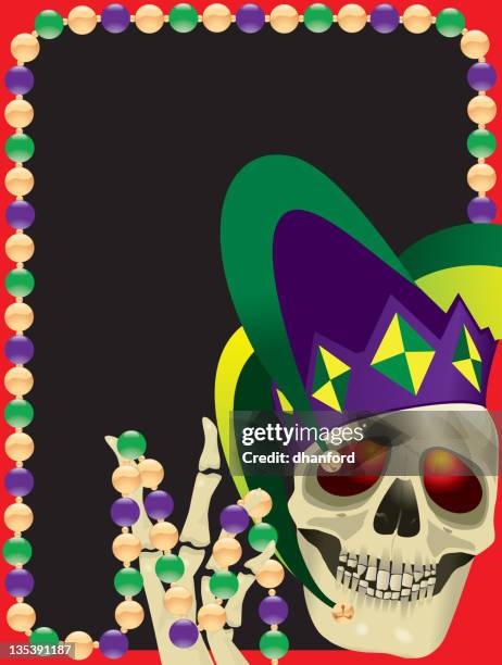 mardi gras schädel und jester hut - amethyst stock-grafiken, -clipart, -cartoons und -symbole