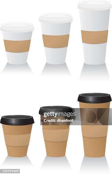 to go coffee or hot beverage cups in assorted sizes - cup sizes stock illustrations