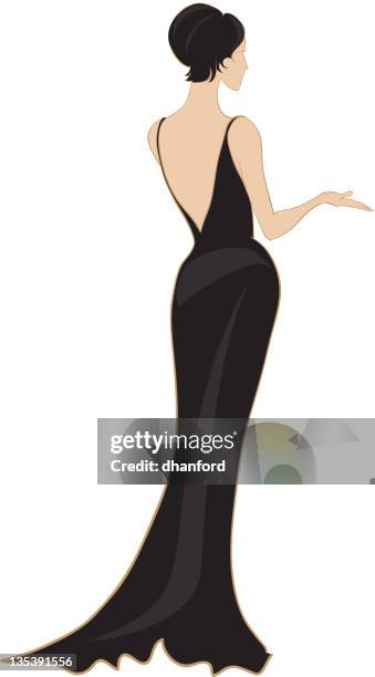 evening gown, view from behind or back - backless stock illustrations