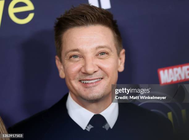 Jeremy Renner attends the Marvel Studios' Los Angeles Premiere of "Hawkeye" at El Capitan Theatre on November 17, 2021 in Los Angeles, California.