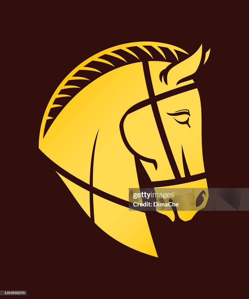 Horse head in horse bridle - cut out silhouette