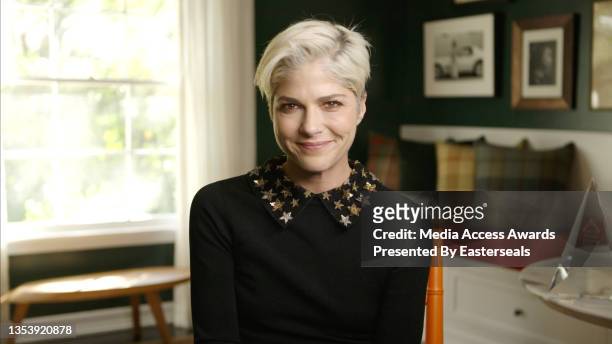In this screengrab, Selma Blair, recipient of the Media Access Visionary Award, speaks at the 2021 Media Access Awards Presented By Easterseals on...