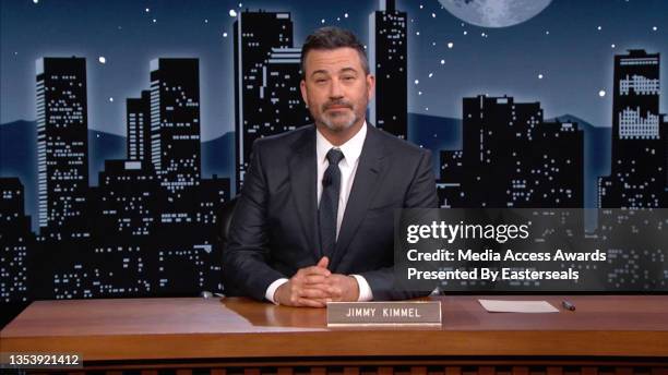 In this screengrab, Jimmy Kimmel speaks at the 2021 Media Access Awards Presented By Easterseals on November 17, 2021.