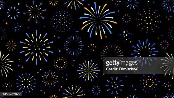 stockillustraties, clipart, cartoons en iconen met fireworks seamless background - vuurwerk