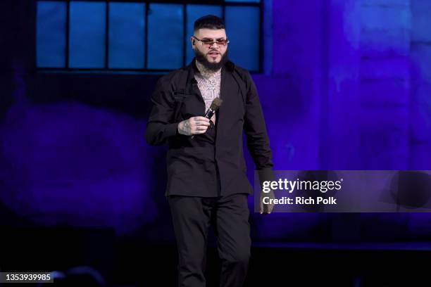 Farruko performs onstage during The Latin Recording Academy's 2021 Person of the Year Gala honoring Ruben Blades at Michelob ULTRA Arena on November...